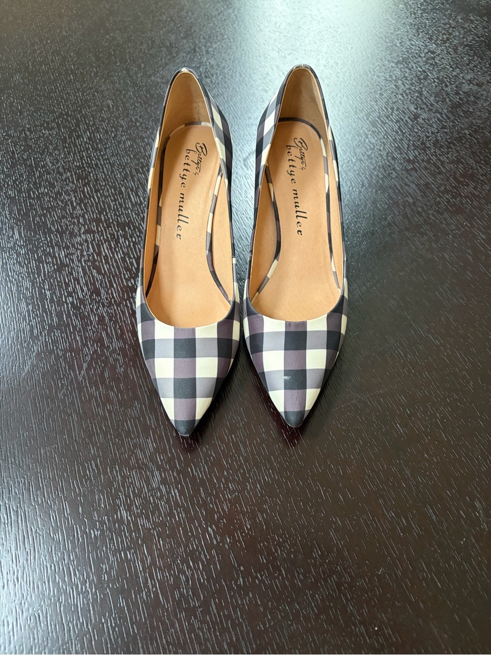 bettye muller Black and White Gingham Pointed Heels